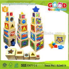 5 couches de nidification Shape Sorter Cubes Wooden Building Blocks Toys